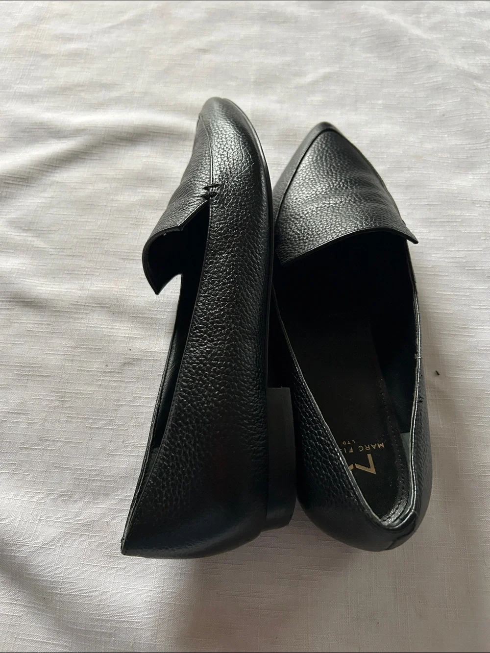 Marc Fisher Black Pointed Leather Slip-On Loafers